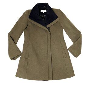 Calvin Klein Women’s XS Khaki Green Asymmetrical Zip Wool Cashmere Blend Coat